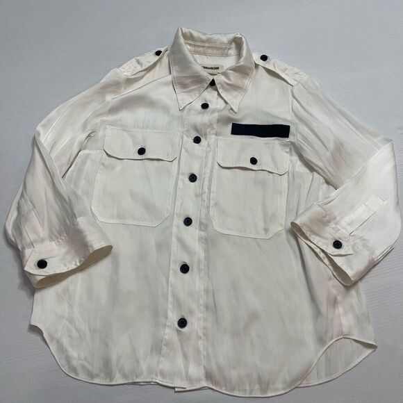 ZADIG & VOLTAIRE Ivory Toast Satin Button up 3/4 sleeve Shirt Size XS - Picture 1 of 11